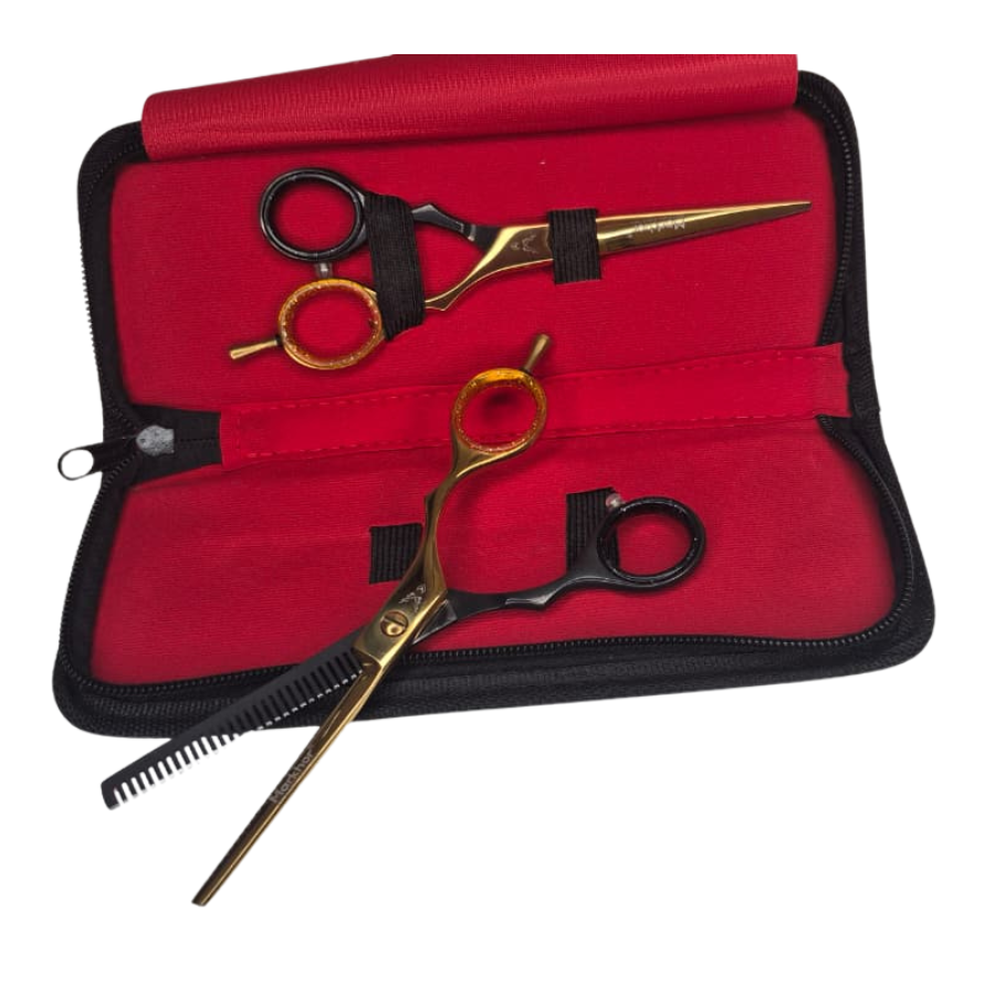 Hair Cutting Scissors Thinning Stainless Steel -  Golden Black