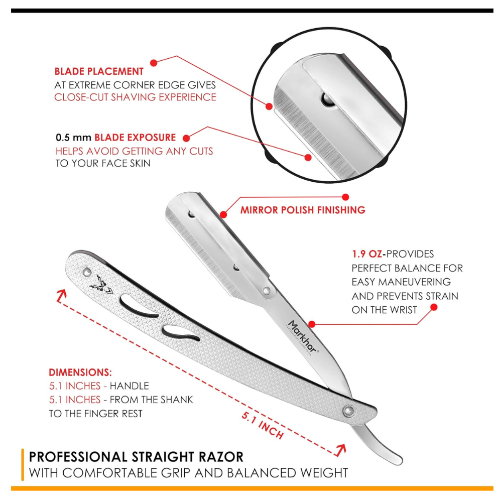 Cut Throat Razors Kit, Stainless Steel Straight Razors - Stainless Steel