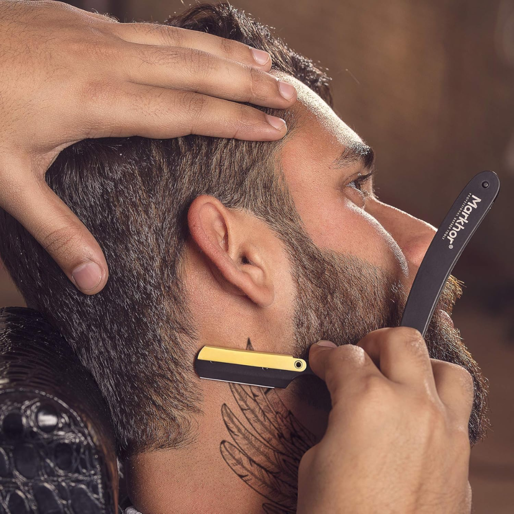 Cut Throat Razors Kit, Matte Black with 24K Gold Plated Straight Razor