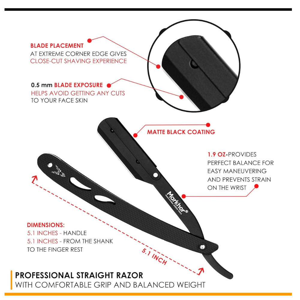 Cut Throat Razors Kit, All Matte Black Straight Razors - Black