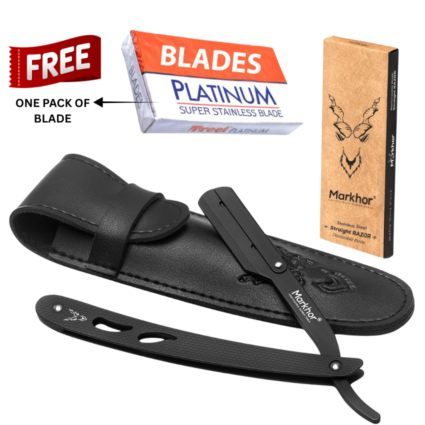 Cut Throat Razors Kit, All Matte Black Straight Razors - Black