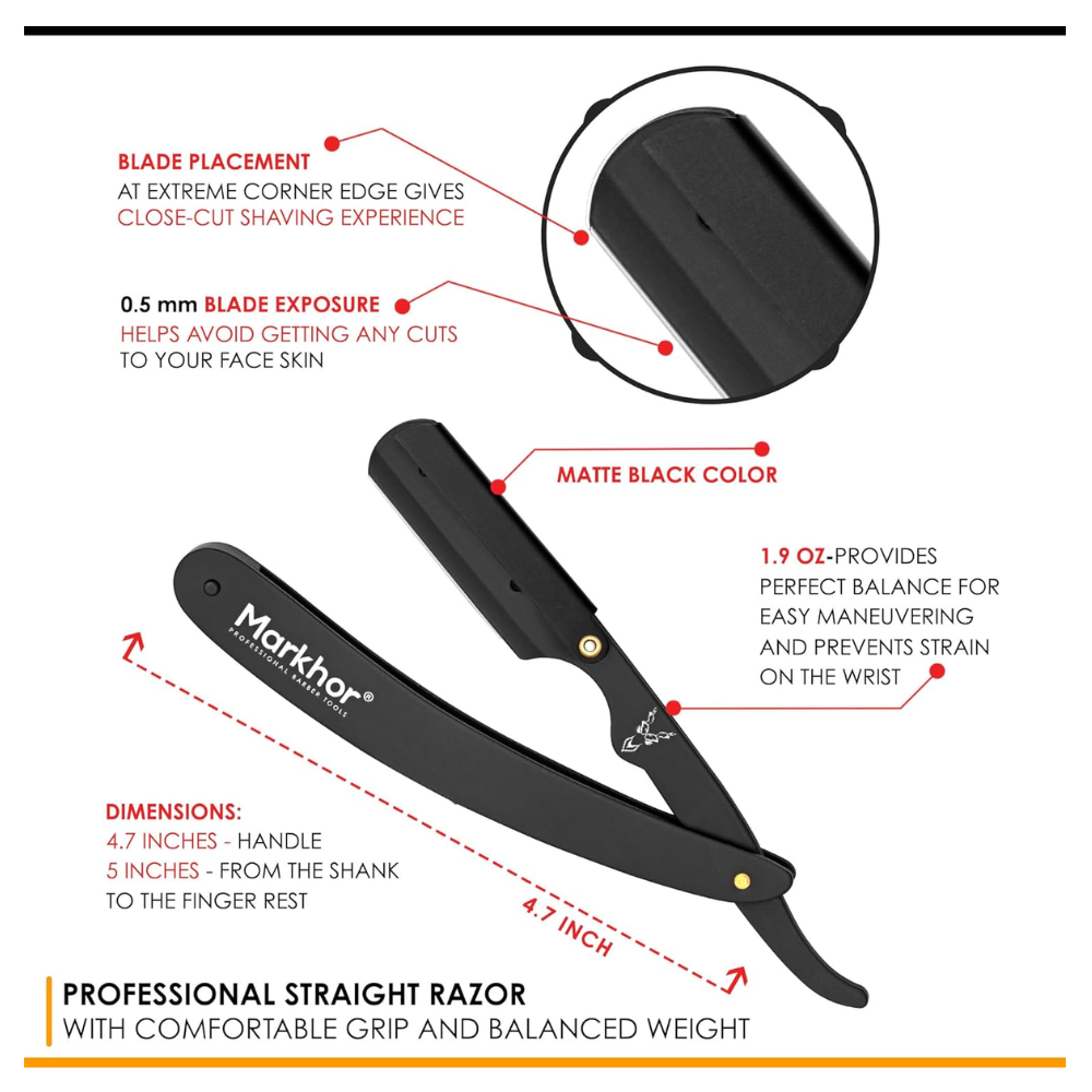Cut Throat Razors Kit, Matte Black Straight Razors - Professional Barber Razor