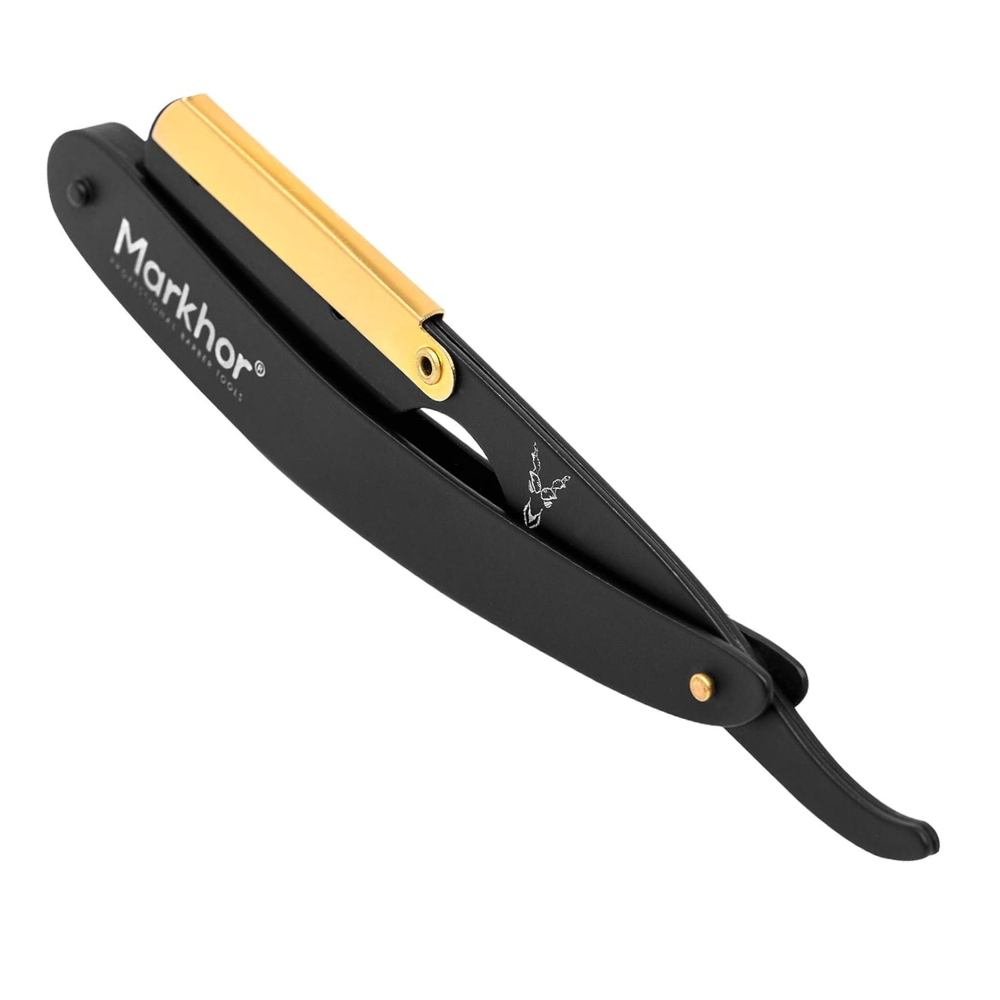 Cut Throat Razors Kit, Matte Black with 24K Gold Plated Straight Razor