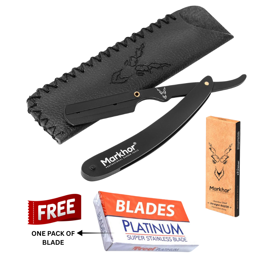 Cut Throat Razors Kit, Matte Black Straight Razors - Professional Barber Razor