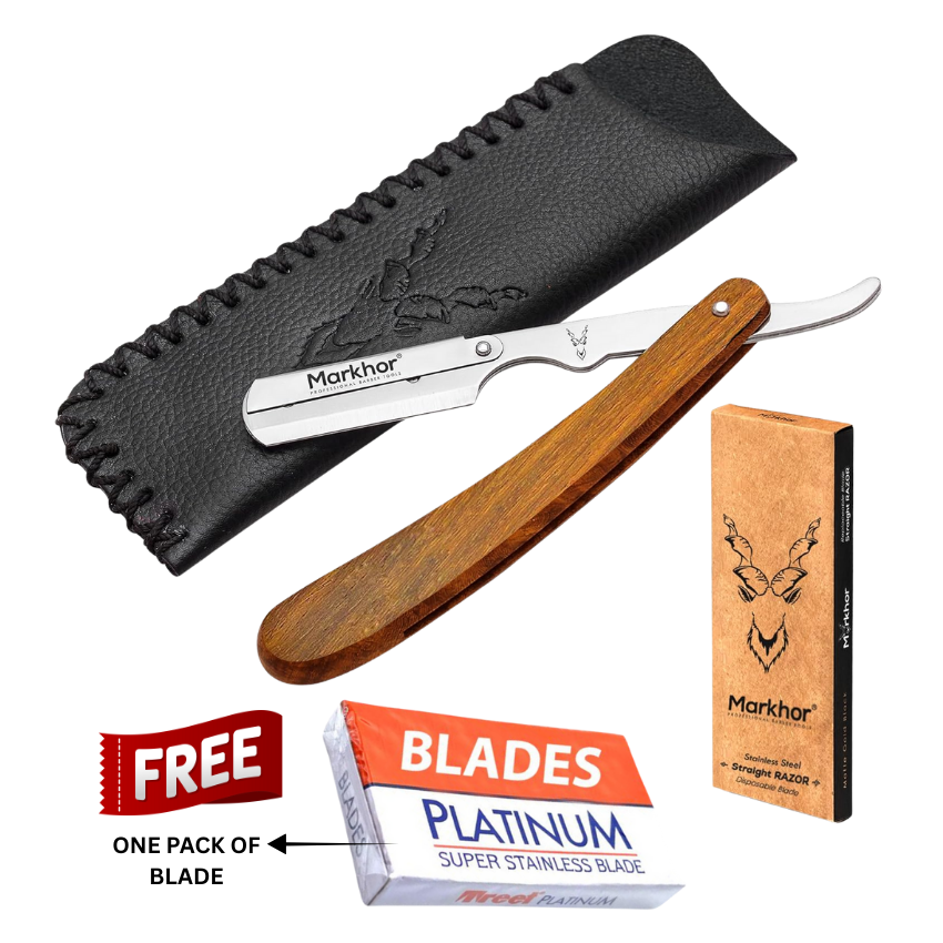Cut Throat Razors Kit, Rose Wood Polish Straight Razor - Polish Wood Razor